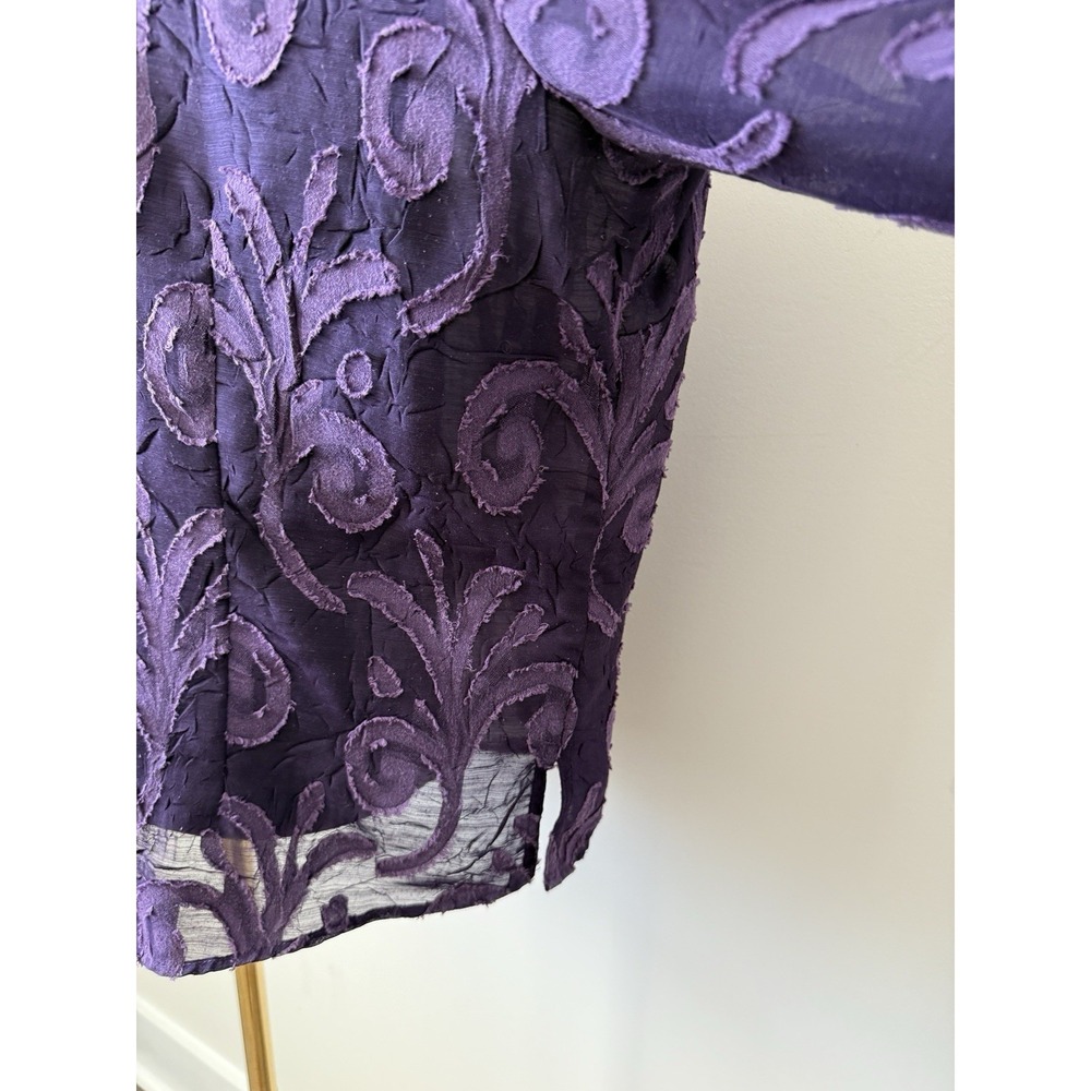 Coldwater Creek Women's XL (18) Purple Sheer Embroidered Button-up Blouse Plus - Picture 10 of 14
